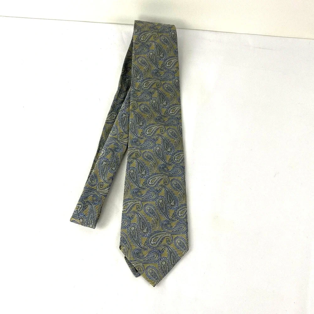Brooks Brothers 346 Tie‎ Mens OS Blue Gold Paisley Silk Jacquard USA Made